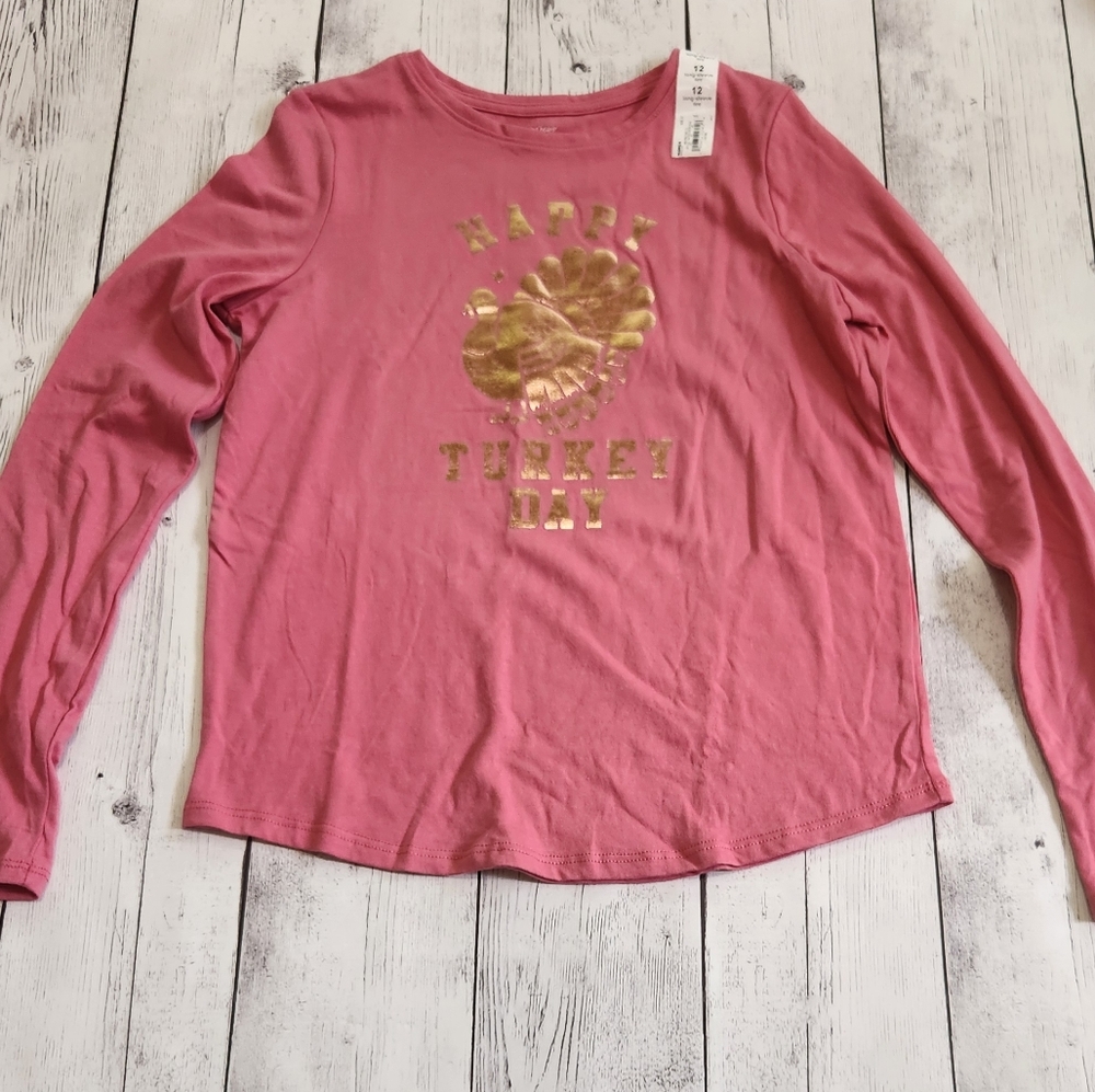 NWT Size 12 Girls Jumping Beans Softest Tee Turkey Day long sleeve top